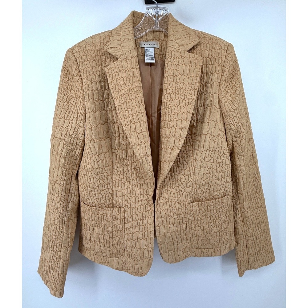 Melrose Tan Textured Matelasse Blazer Jacket Size 8 RHME162 Tan Camel Pocketed